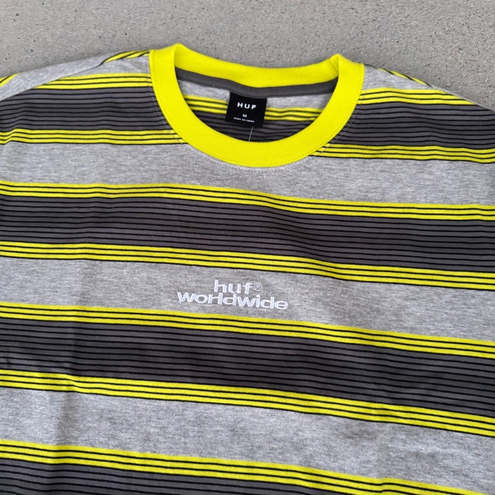 HUF Worldwide Men Travis Knit Striped T-Shirt Size Medium - Picture 2 of 6